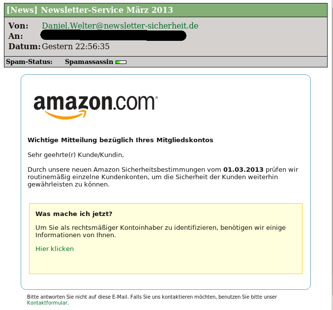Angebliche Amazon Kundenbetreuungsmail