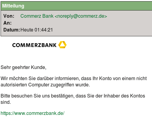 Angebliche Mitteilung der Commerzbank