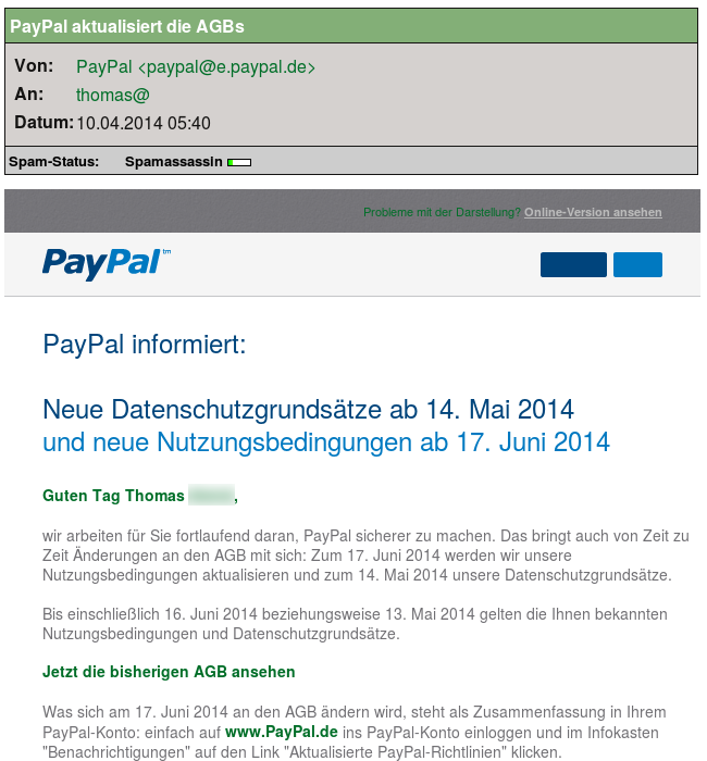 PayPal aktualisiert die AGB